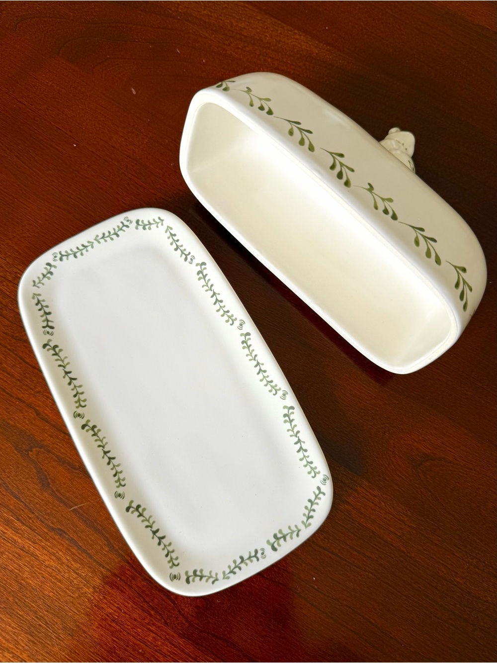 Bunny Rabbit Butter Dish Covered Stoneware Target Threshold White & Green Leaf - Picture 7 of 10